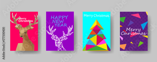 Colorful holiday Christmas cover trendy design template, Vector backgrounds set. Design industry for posters, placards, banners, flyers. Hand drawn illustration.