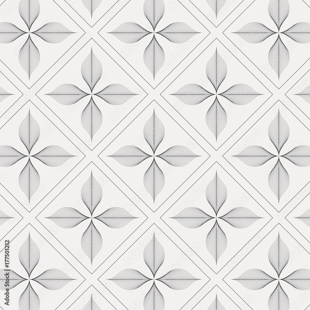 Fototapeta premium linear vector pattern, repeating abstract flower leaves with linear diamond shape, graphic clean design for fabric, event, wallpaper etc. pattern is on swatches panel.