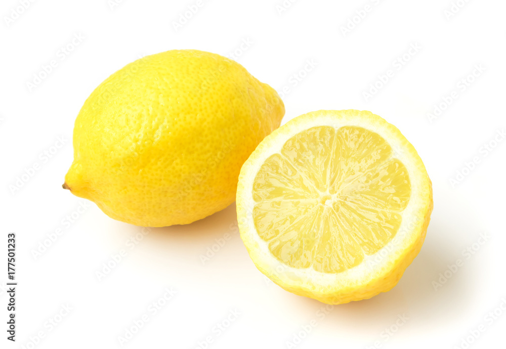 Closeup fresh lemon fruit slice on white background Closeup fresh lemon fruit slice on white background