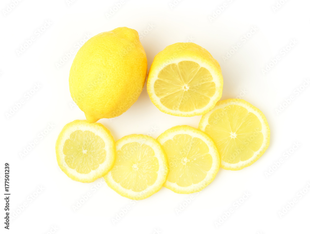 Closeup fresh lemon fruit slice on white background Closeup fresh lemon fruit slice on white background