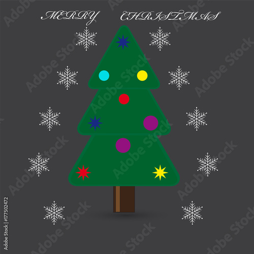 Postcard Christmas tree on a gray background