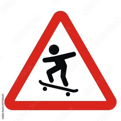 alert on skateboarders, traffic sign, vector icon
