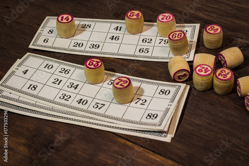 Picture of a board game in a lotto. Cards and chips