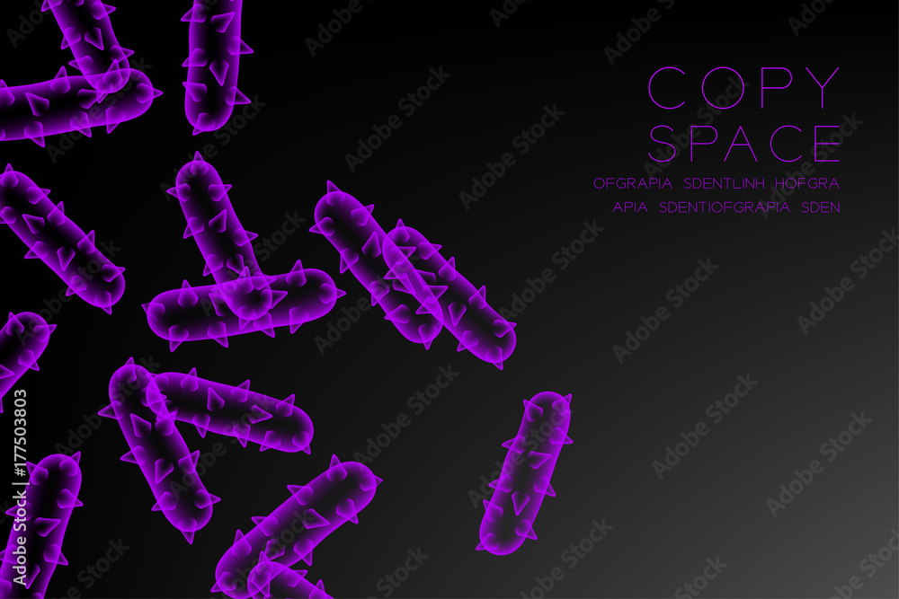 Microscope Disease cells set close up purple color illustration isolated glow on dark background