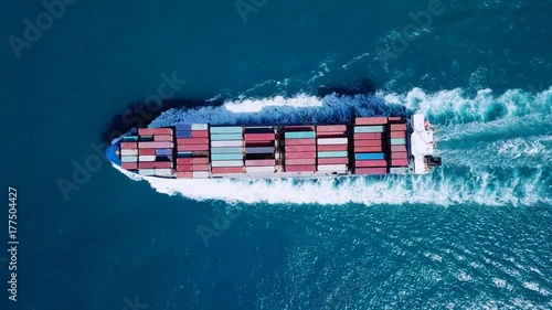 Large container ship at sea - Aerial footage