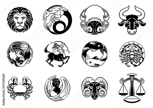 Zodiac astrology horoscope star signs icon set