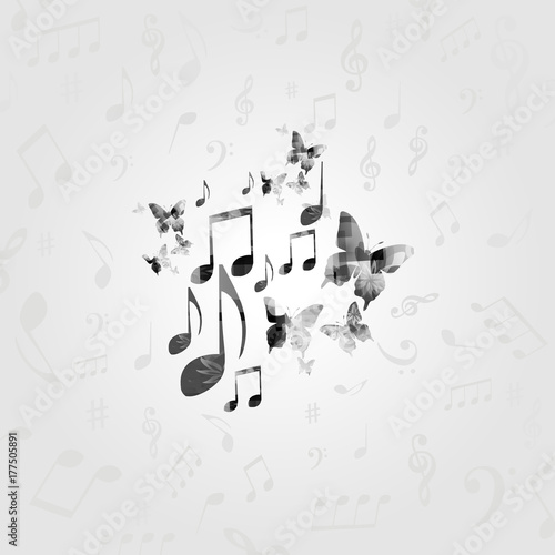 Black and white music poster with music notes. Music elements design for card  poster  invitation. Music background vector illustration