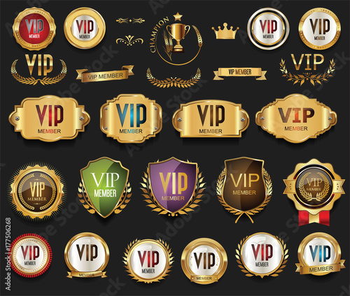 Golden VIP labels and badges collection