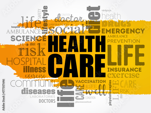 Health Care word cloud collage, health concept background