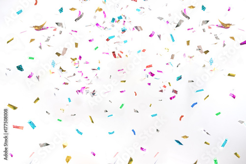 Party Background Colorful Glitter Confetti on White for Texture , Advertisement , Cover , Card