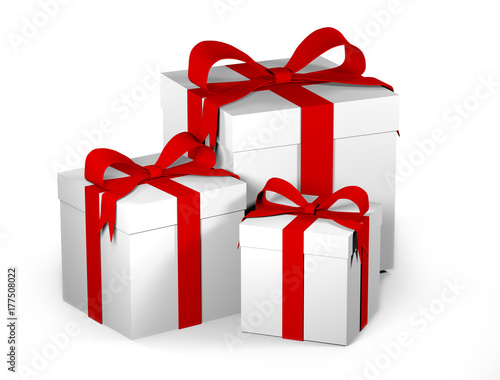 3D white Gift Box with red ribbon and bow
