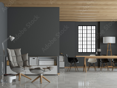 Modernes Loft mit dunkelgrauer Wand