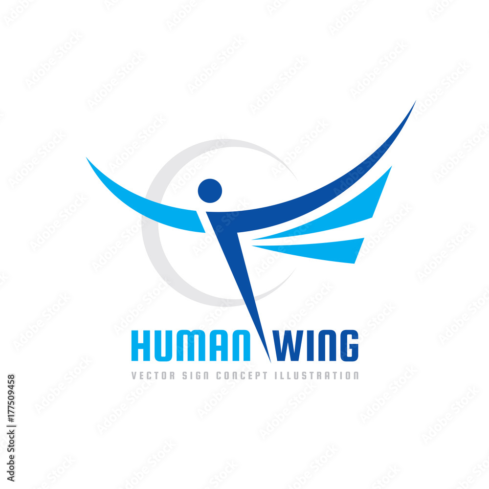 Active human character - vector business logo template concept illustration. Abstract man with wings. Creative sign. Design element.