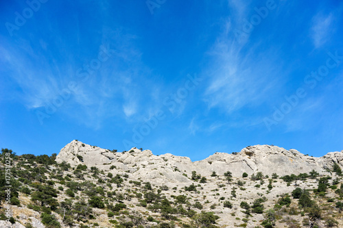 White cliffs against the blue sky with clouds