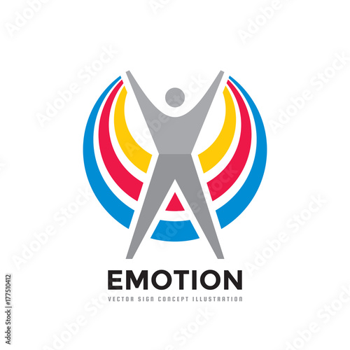 Positive emotion - vector logo template concept illustration. Human character creative sign. Man figure silhouette abstract symbol. Design element. 