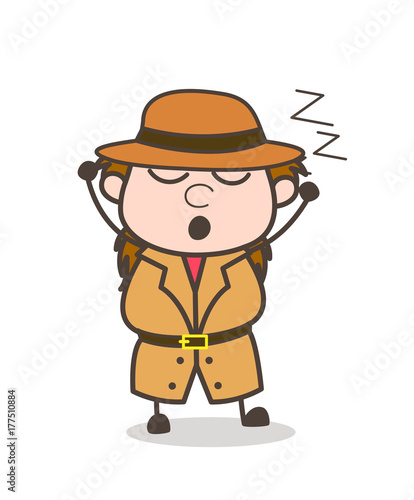 Yawning Expression - Female Explorer Scientist Cartoon Vector