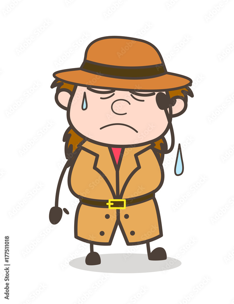 Tired Face with Cold Sweat - Female Explorer Scientist Cartoon Vector