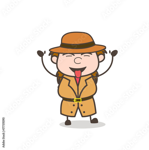 Teasing with Tongue Out - Female Explorer Scientist Cartoon Vector