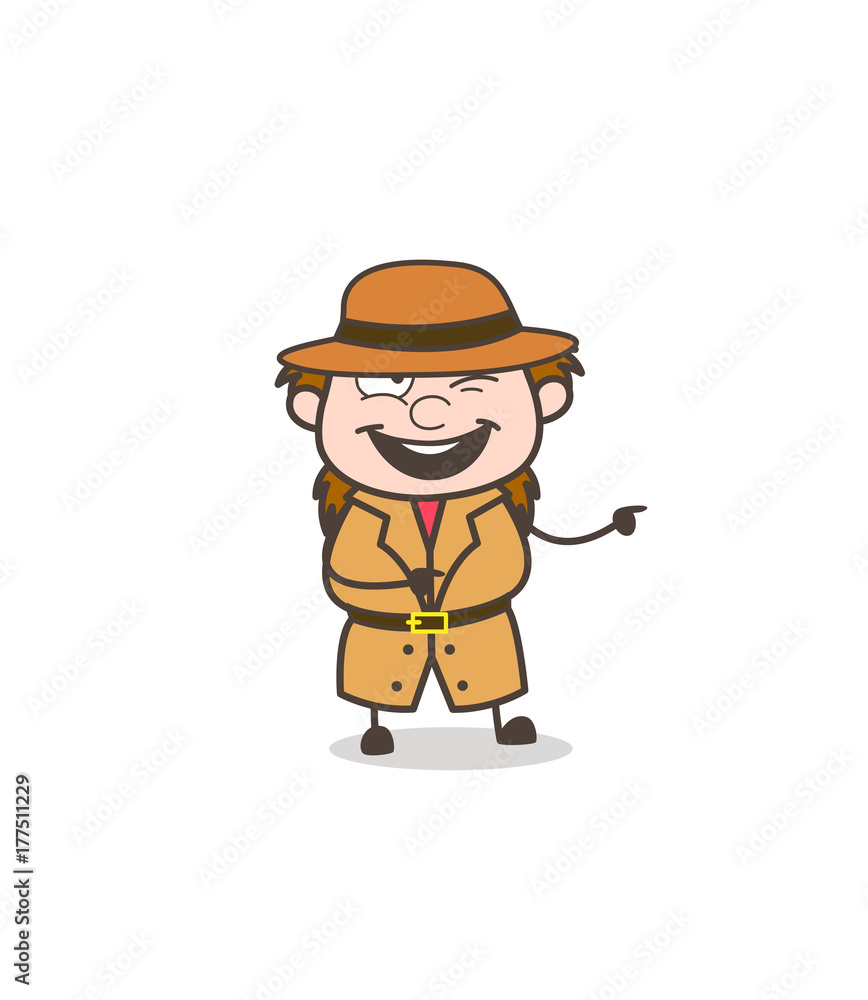 Smiling Face with Pointing Finger - Female Explorer Scientist Cartoon Vector