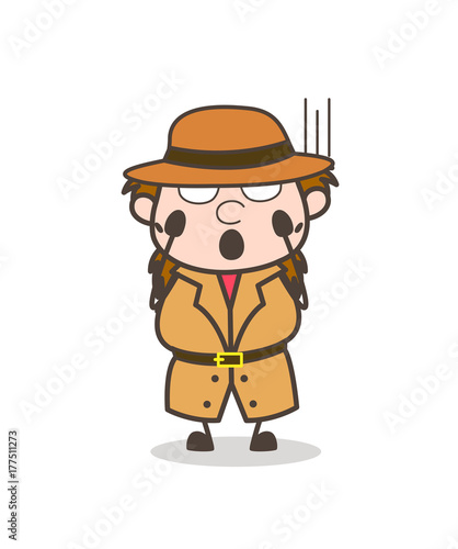 Screaming in Fear - Female Explorer Scientist Cartoon Vector