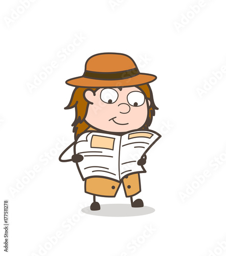 Reading Newspaper - Female Explorer Scientist Cartoon Vector