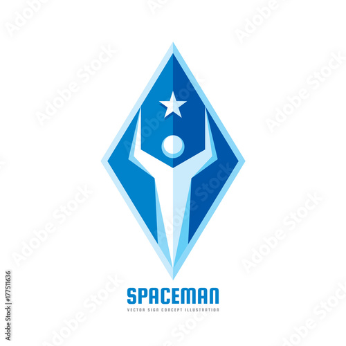 Space man - vector logo template concept illustration. Astronaut creative badge with abstract human silhouette and star. Progress development business sign. Design element.  