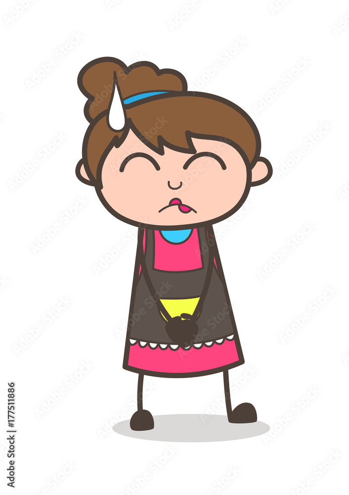 Depressed Face with Cold Sweat on Face - Beautician Girl Artist Cartoon Vector