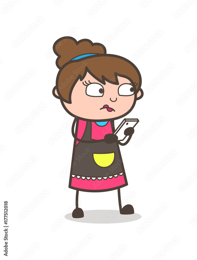 Chatting on Mobile - Beautician Girl Artist Cartoon Vector