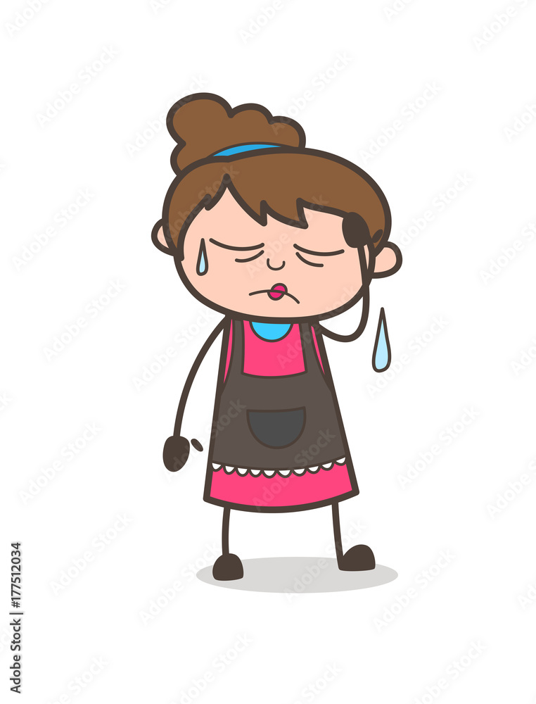 Frustrated Face with Cold Sweat - Beautician Girl Artist Cartoon Vector