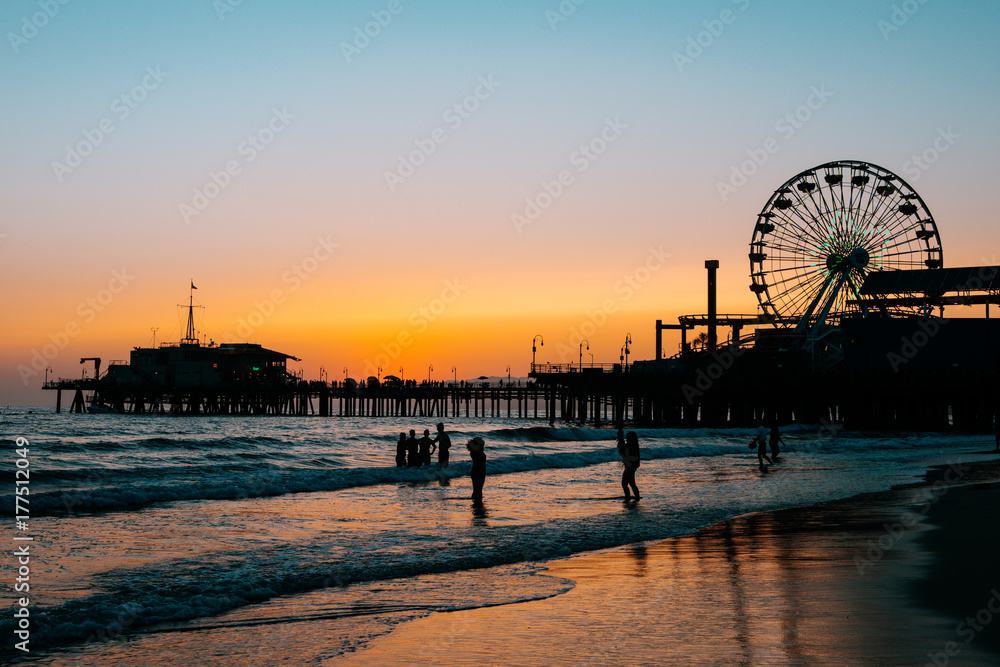 santa monica pier at sundown, los angeles Stock Photo | Adobe Stock