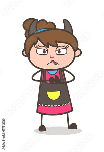 Angry Face with Horns - Beautician Girl Artist Cartoon Vector © TheToonCompany