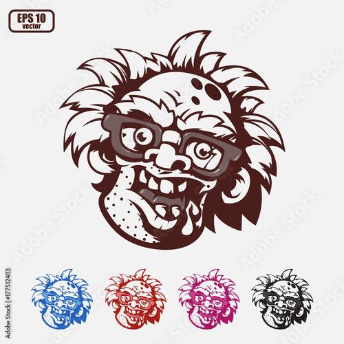 Crazy old man with glasses. Cartoon character for use in design. Vector illustration, eps 10.