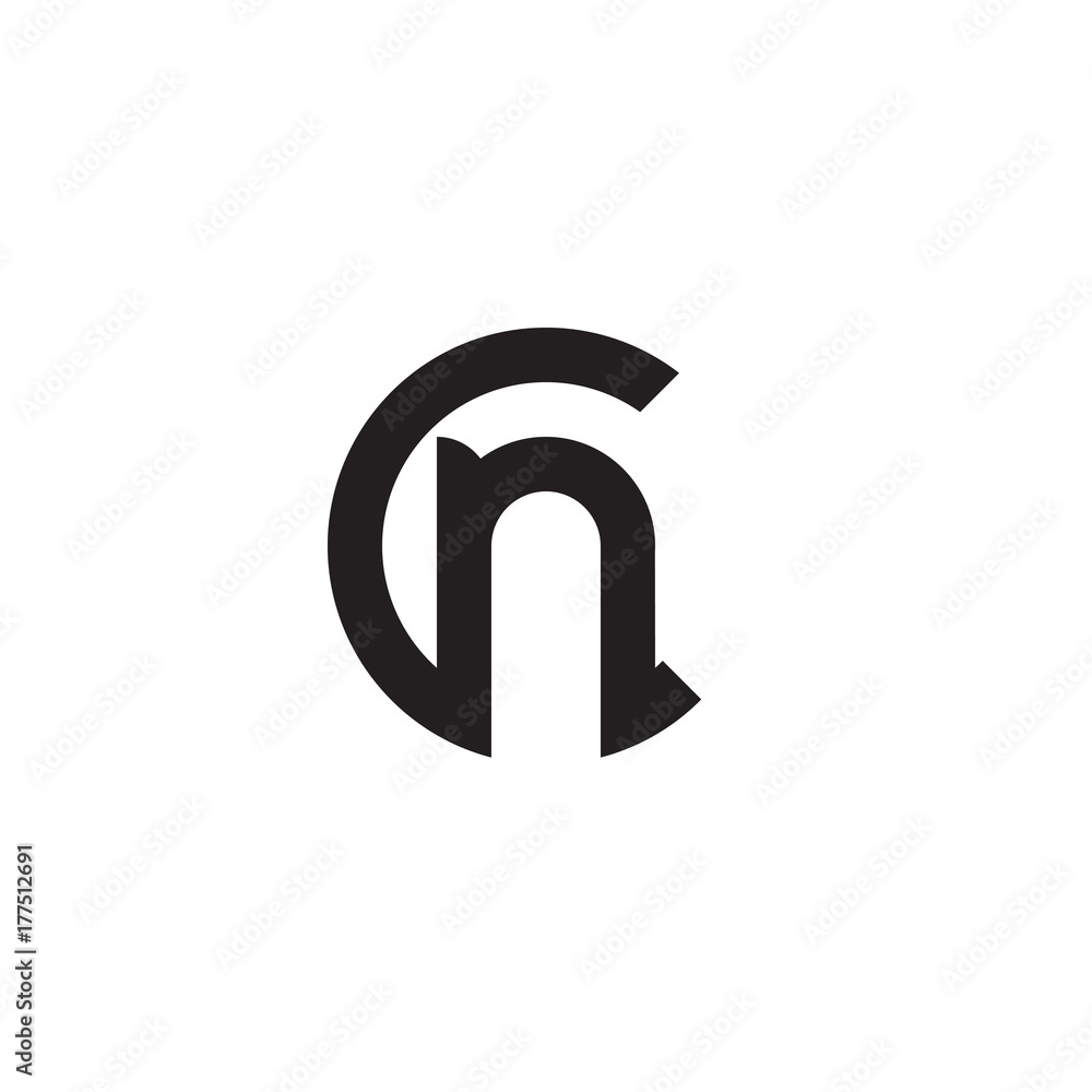 Fototapeta premium Initial letter cn, nc, n inside c, linked line circle shape logo, monogram black color