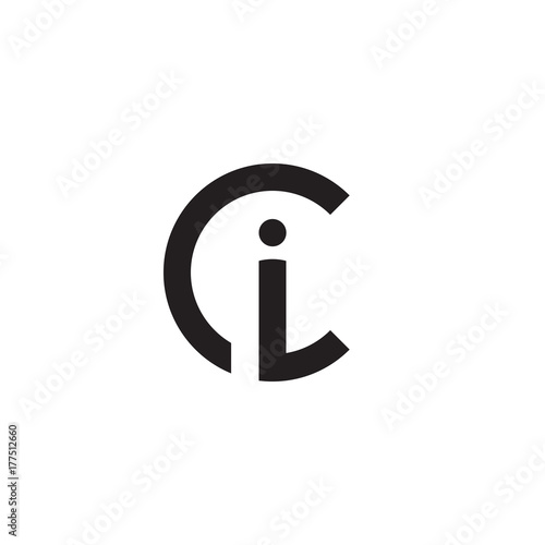 Initial letter ci, ic, i inside c, linked line circle shape logo, monogram black color