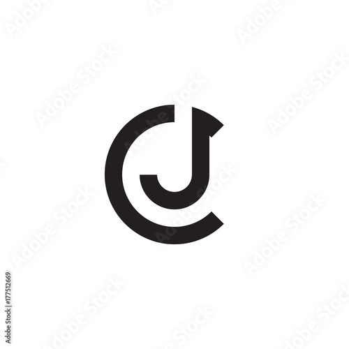 Initial letter cj, jc, j inside c, linked line circle shape logo, monogram black color