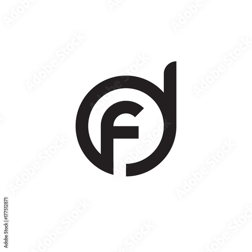 Initial letter df, fd, f inside d, linked line circle shape logo, monogram black color