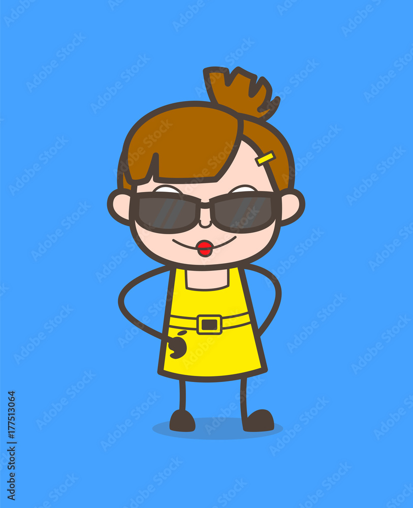 Smart Kid with Fancy Sunglasses - Cute Cartoon Girl Vector Smart Kid with Fancy Sunglasses - Cute Cartoon Girl Vector