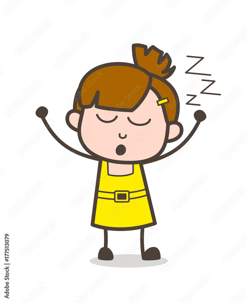 Kid Yawning Expression - Cute Cartoon Girl Vector Kid Yawning Expression - Cute Cartoon Girl Vector