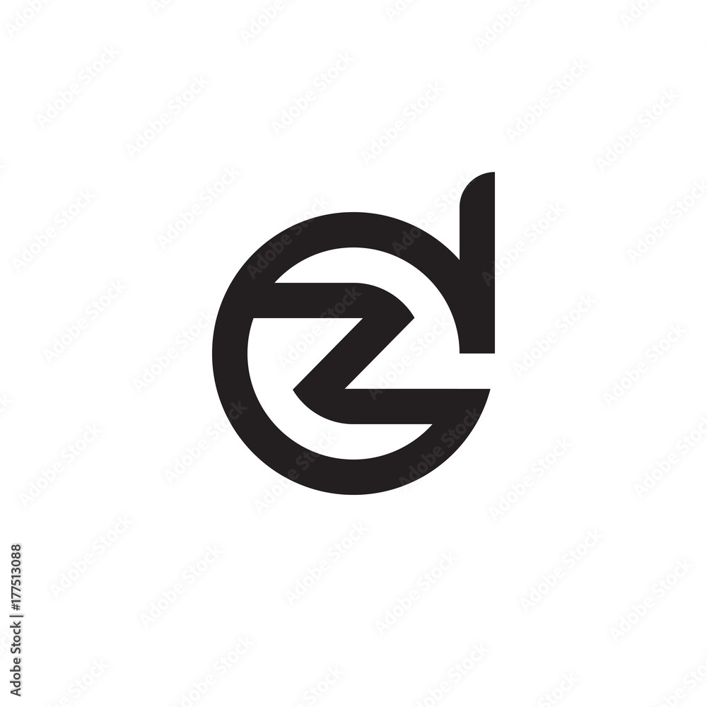 Initial letter dz, zd, z inside d, linked line circle shape logo, monogram black color