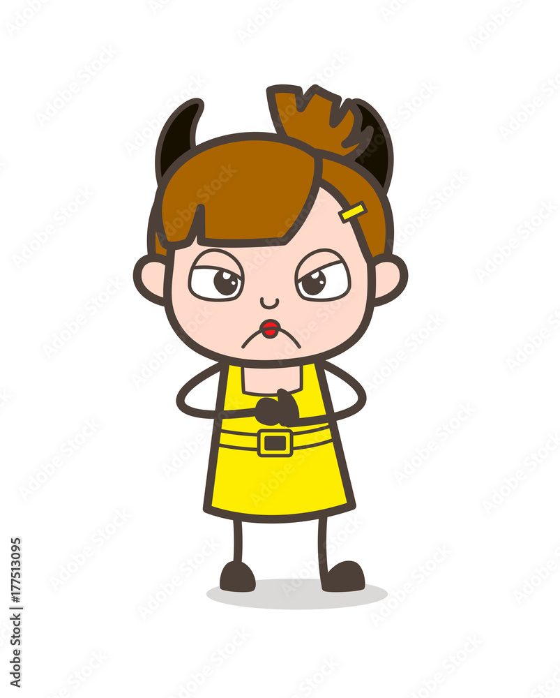 Angry Devil Kid - Cute Cartoon Girl Vector