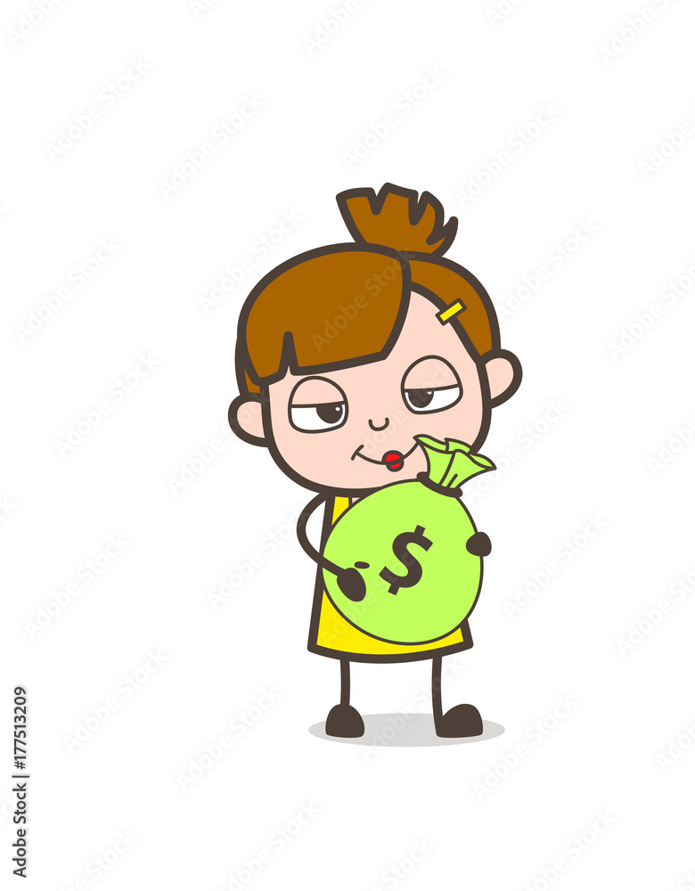 Kid Holding Cash Bundle - Cute Cartoon Girl Vector Kid Holding Cash Bundle - Cute Cartoon Girl Vector