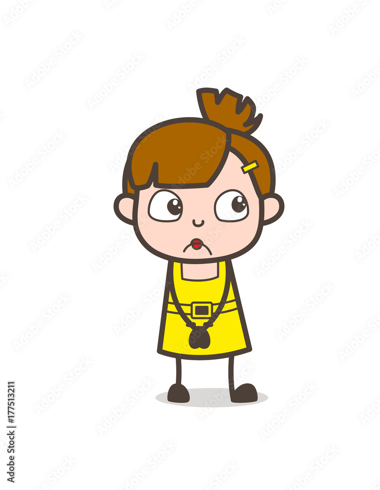 Worried Kid Face - Cute Cartoon Girl Vector Worried Kid Face - Cute Cartoon Girl Vector