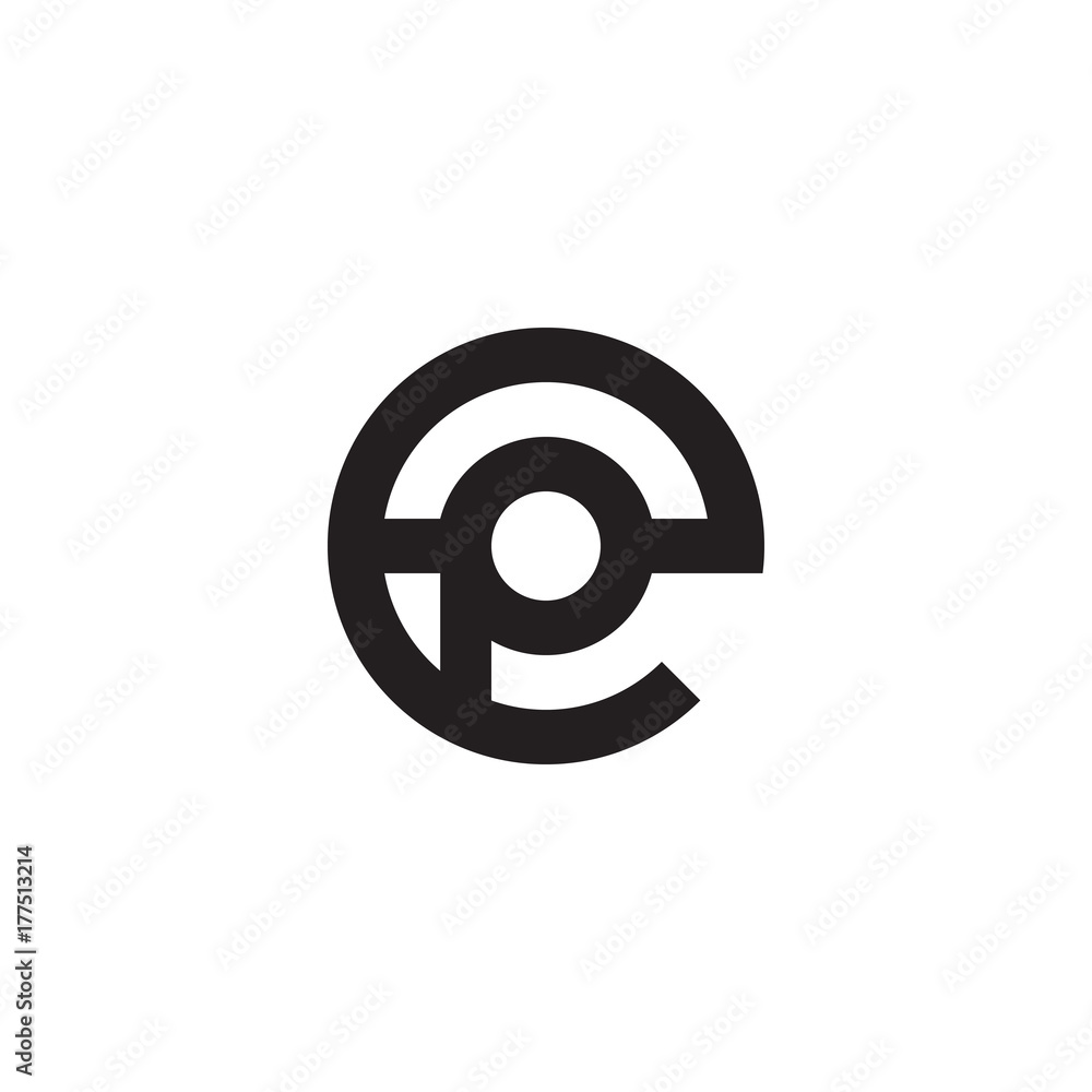 Initial letter ep, pe, p inside e, linked line circle shape logo, monogram black color Initial letter ep, pe, p inside e, linked line circle shape logo, monogram black color