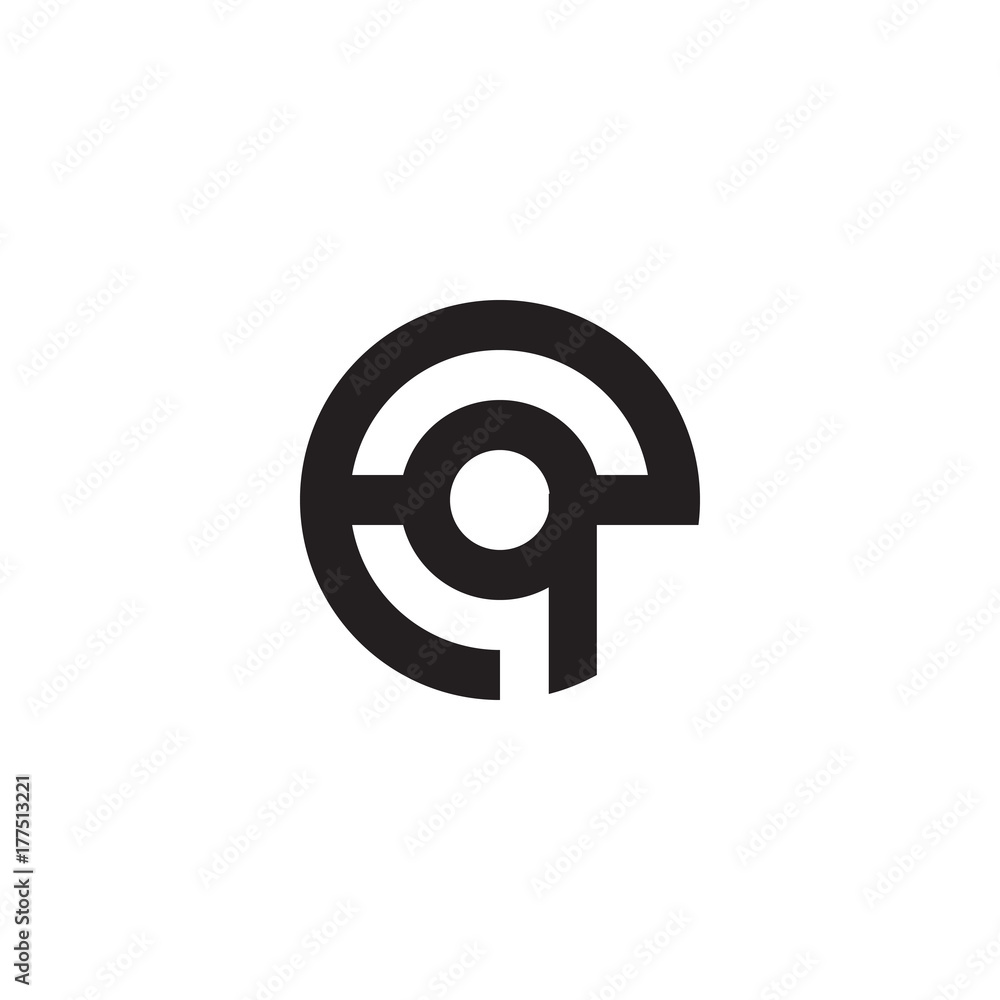 Initial letter eq, qe, q inside e, linked line circle shape logo, monogram black color Initial letter eq, qe, q inside e, linked line circle shape logo, monogram black color