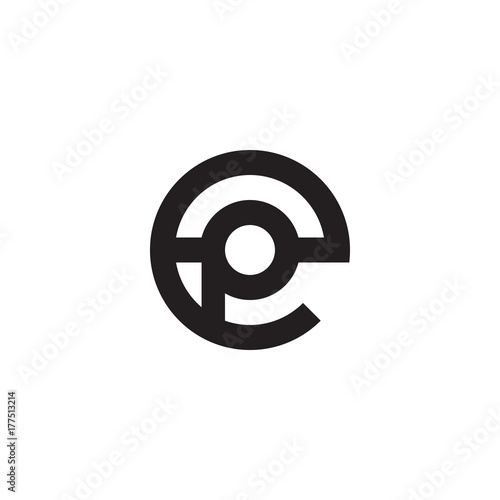 Initial letter ep, pe, p inside e, linked line circle shape logo, monogram black color
