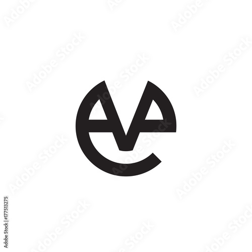 Initial letter ev, ve, v inside e, linked line circle shape logo, monogram black color