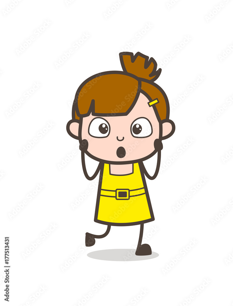 Scared Kid Face with Hands on Mouth - Cute Cartoon Girl Vector Stock Vector  | Adobe Stock