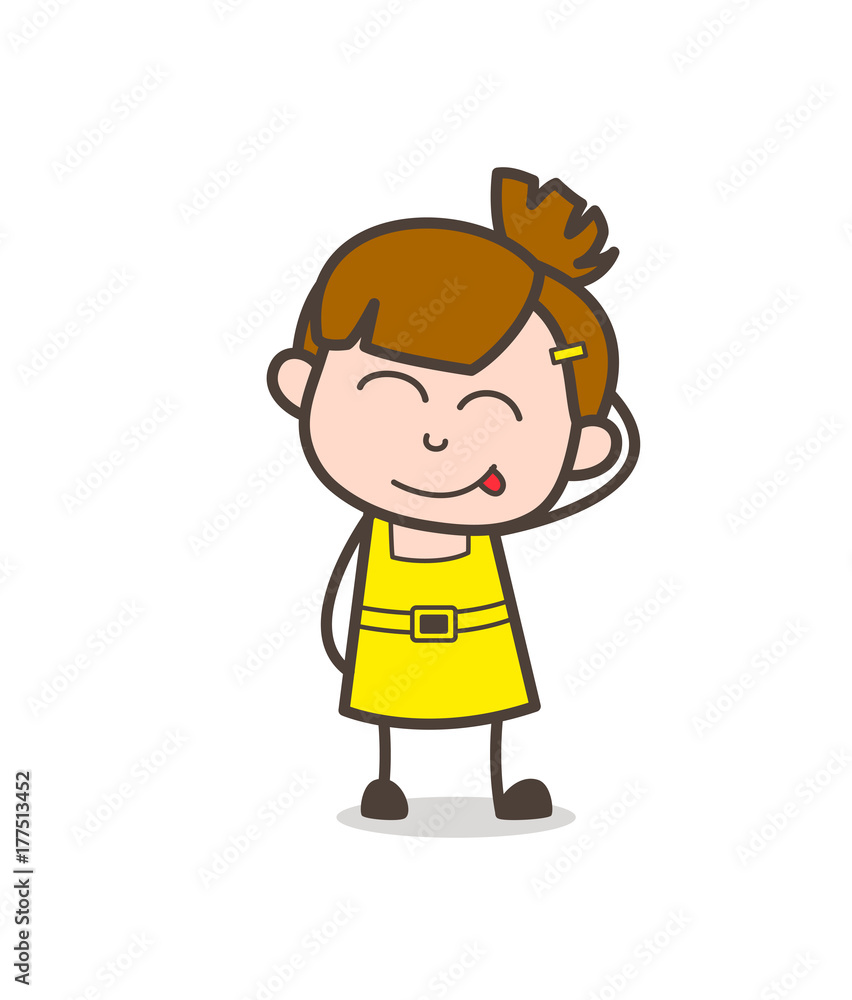 Naughty Kid Shy Face - Cute Cartoon Girl Vector