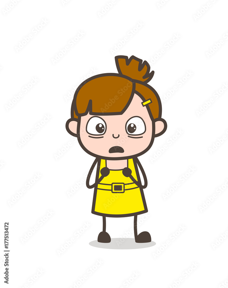 Fearful Face Expression - Cute Cartoon Girl Vector Fearful Face Expression - Cute Cartoon Girl Vector