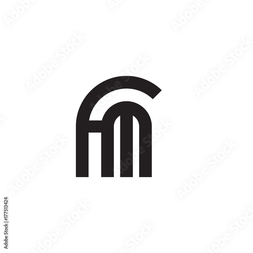Initial letter fm, mf, m inside f, linked line circle shape logo, monogram black color